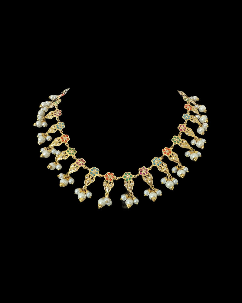 DNS193  Alea punjabi Jadau necklace  set - Navratan   (READY TO SHIP)