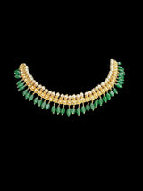 Barfi necklace / choker with pearls and green beads ( READY TO SHIP )