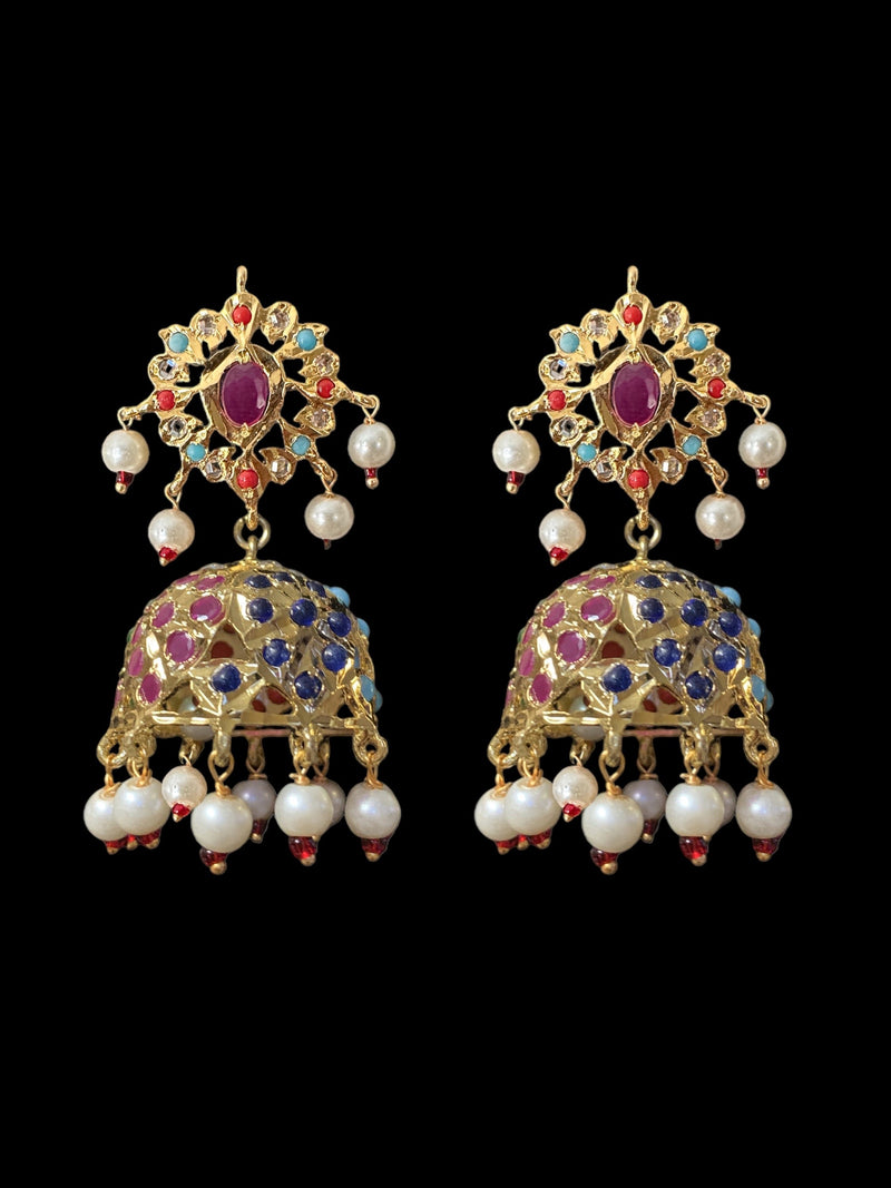 DER602 Anaya Hyderabadi jhumka in navratan (READY TO SHIP)