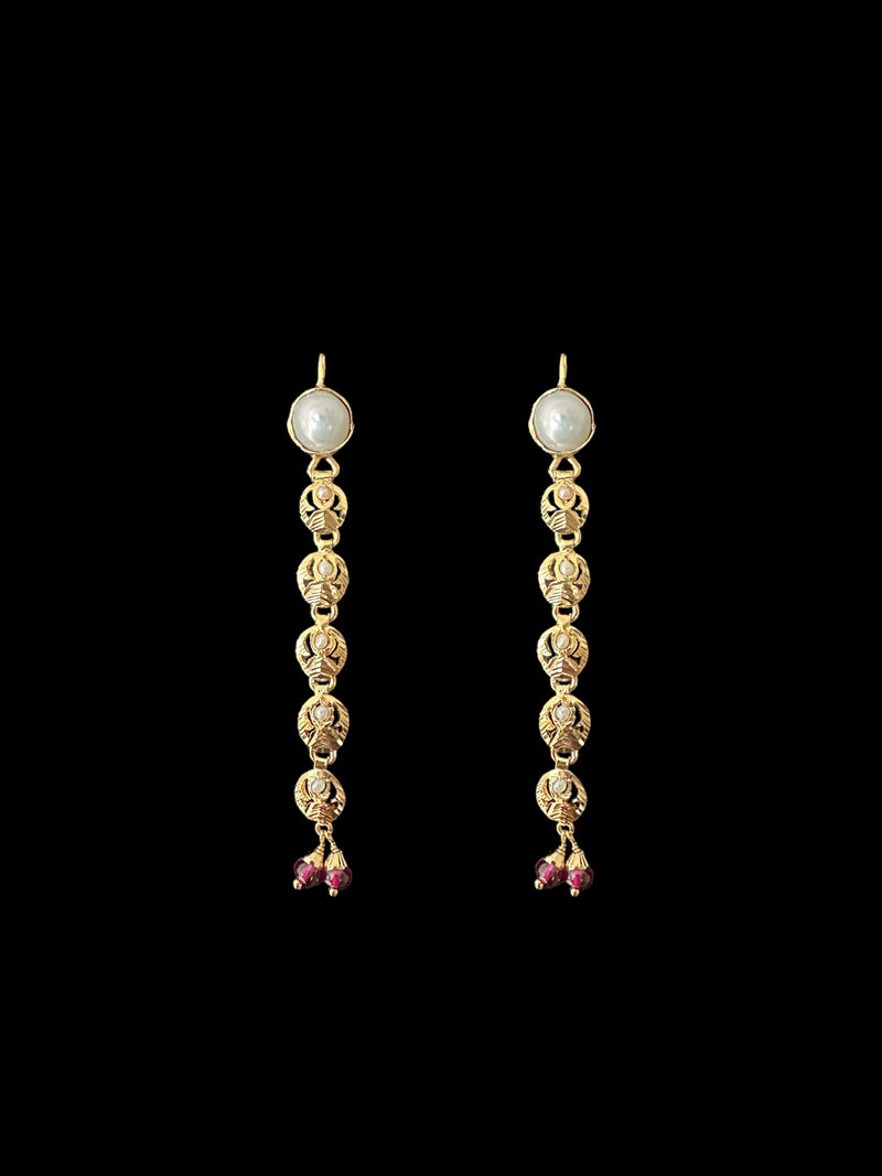 Pearl ruby gold plated silver necklace earrings ( READY TO SHIP )