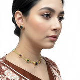 DNS219 Gold-Plated Multicolor Necklace Set with Earrings ( READY TO SHIP )