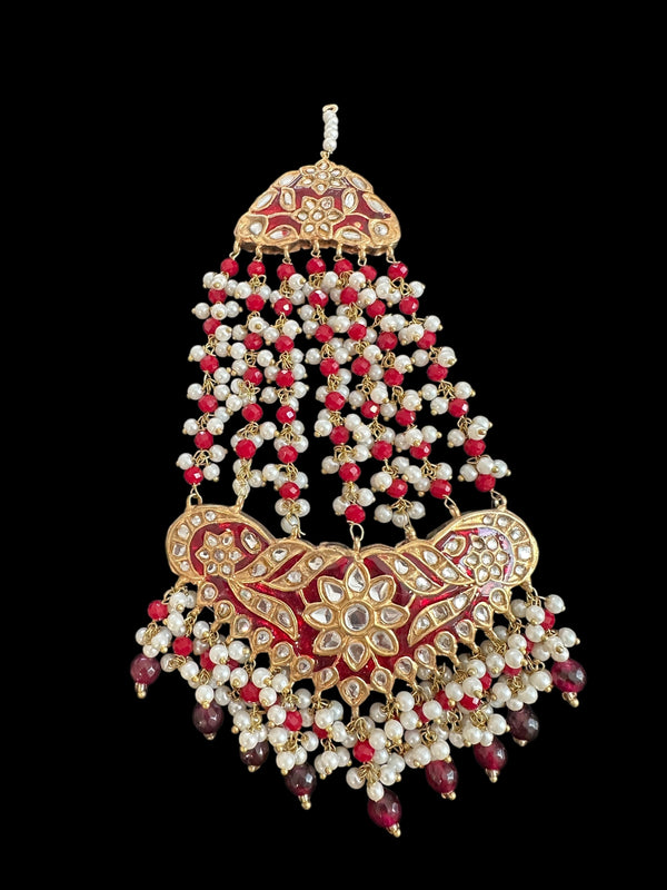 JTK37 kundan jhoomar tika in red meenakari  ( READY TO SHIP )