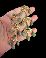 DER768 Savera Hyderabadi three layered earrings in emerald beads (READY TO SHIP )