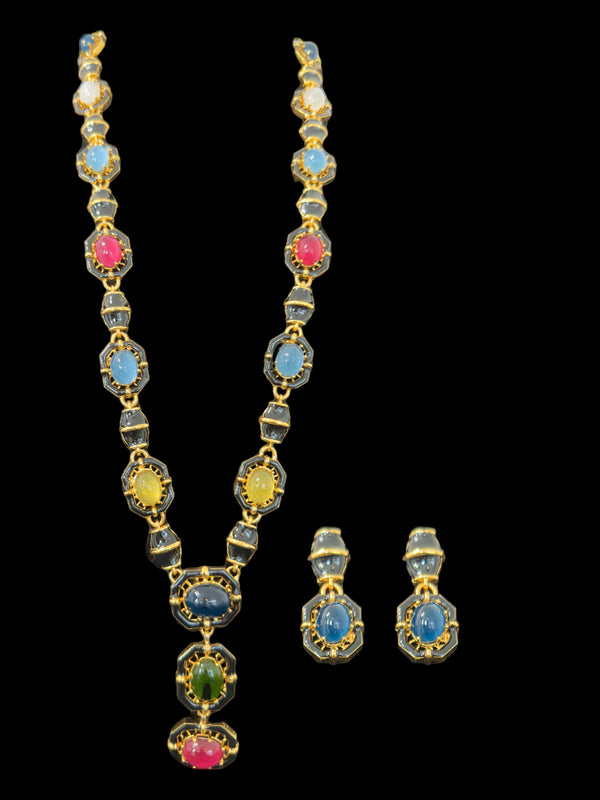 DLN72 Multicolor gold plated gemstone necklace ( READY TO SHIP )