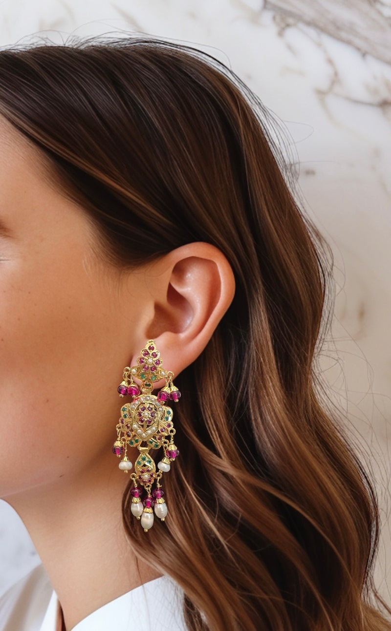 Delicate Ruby emerlad necklace set in-gold plated silver ( READY TO SHIP )