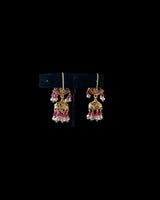 Gold-Plated Silver Jhumka Earrings in Ruby & Freshwater Pearls ( READY TO SHIP )