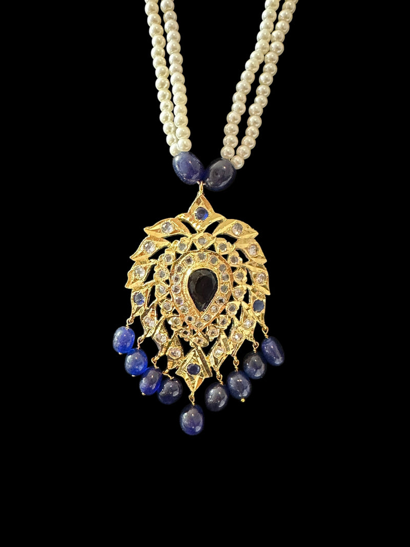 PS507 Alvira pendant set in sapphire blue with pearls  (READY TO SHIP)