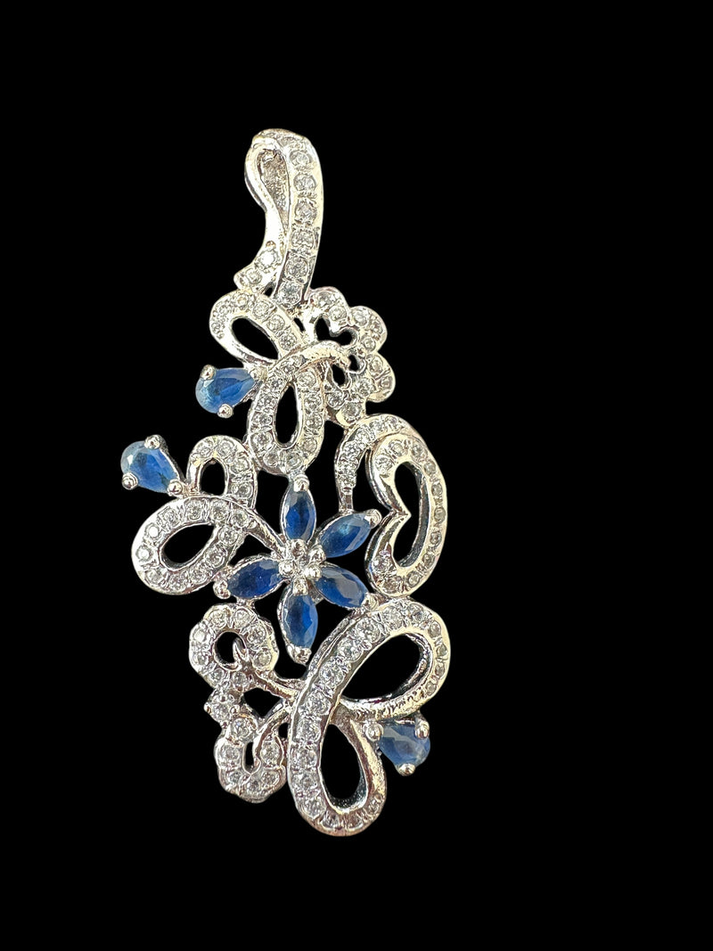 Cz pendant - silver plated with blue stones ( READY TO SHIP )