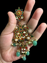 Mashal Kundan earrings  - Green  ( READY TO SHIP )