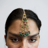 Gold Plated Silver Emerald, Sapphire & Ruby Tika with Freshwater Pearls ( READY TO SHIP )