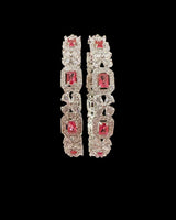B817 Silver Plated Bangles in Clear and Ruby Cubic Zirconia ( READY TO SHIP )