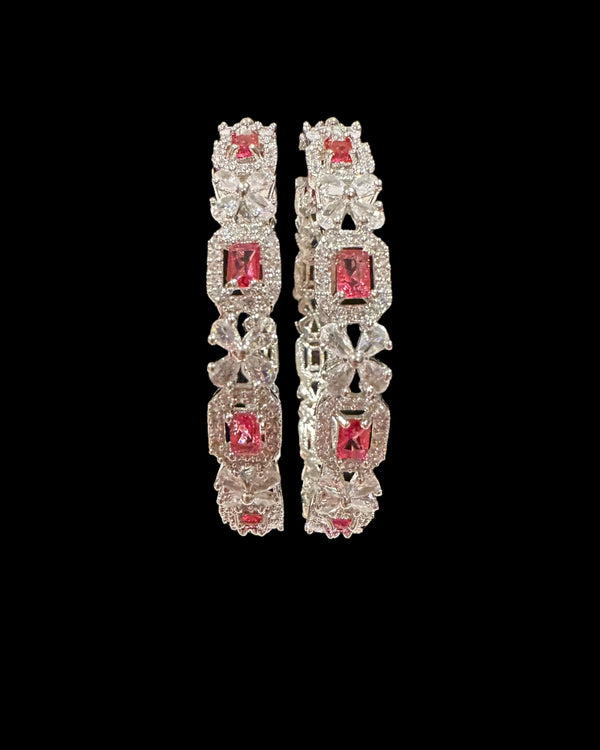B817 Silver Plated Bangles in Clear and Ruby Cubic Zirconia ( READY TO SHIP )