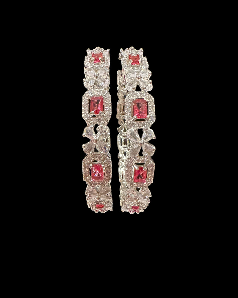 B817 Silver Plated Bangles in Clear and Ruby Cubic Zirconia ( READY TO SHIP )