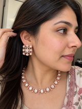 DNS508 Rose Gold Plated Polki Necklace Set – Lightweight Elegant Jewelry ( READY TO SHIP )