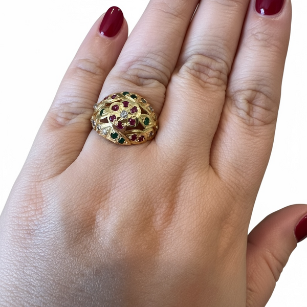 Ruby Emerald Zircon Ring – Gold-Plated 92.5 Silver ( READY TO SHIP )