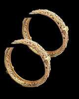 Gold-Plated Silver jadau Bangles in Ruby & Freshwater Pearls ( READY TO SHIP ) SIZE 2.4,2.6