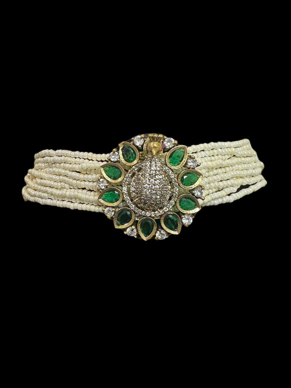 Cz choker - peacock style - green ( READY TO SHIP )