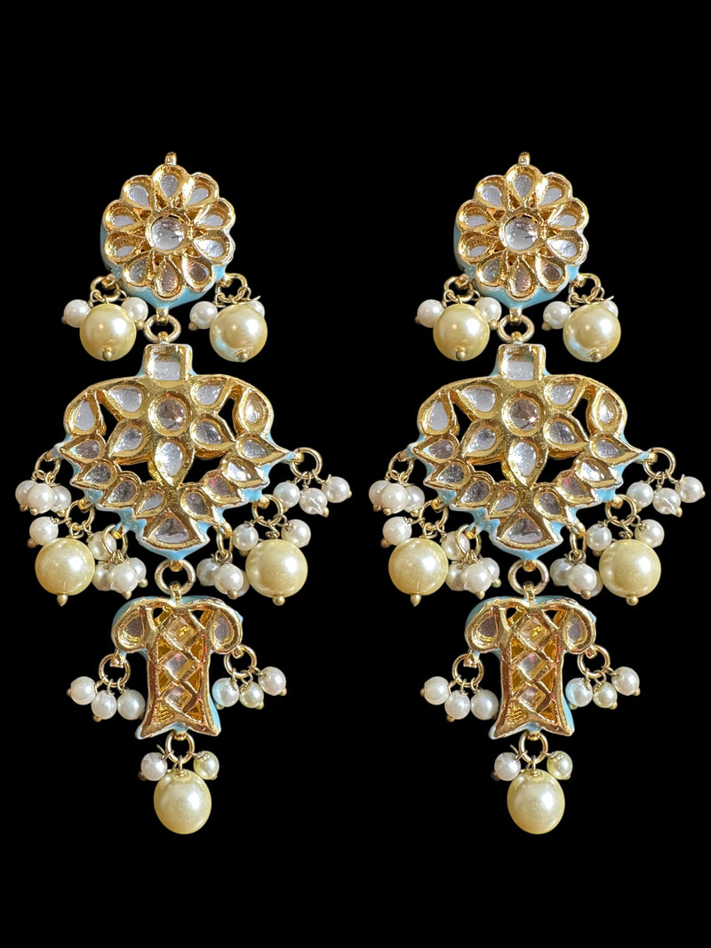 Kundan meena earrings - turquoise with pearl  ( READY TO SHIP )