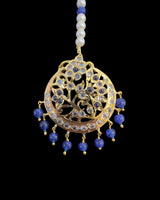 Sarah gold plated tika in blue / sapphire blue with pearls  ( READY TO SHIP )