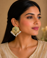 ST4 Mehwish jadau studs in feroza and pearls  ( READY TO SHIP )