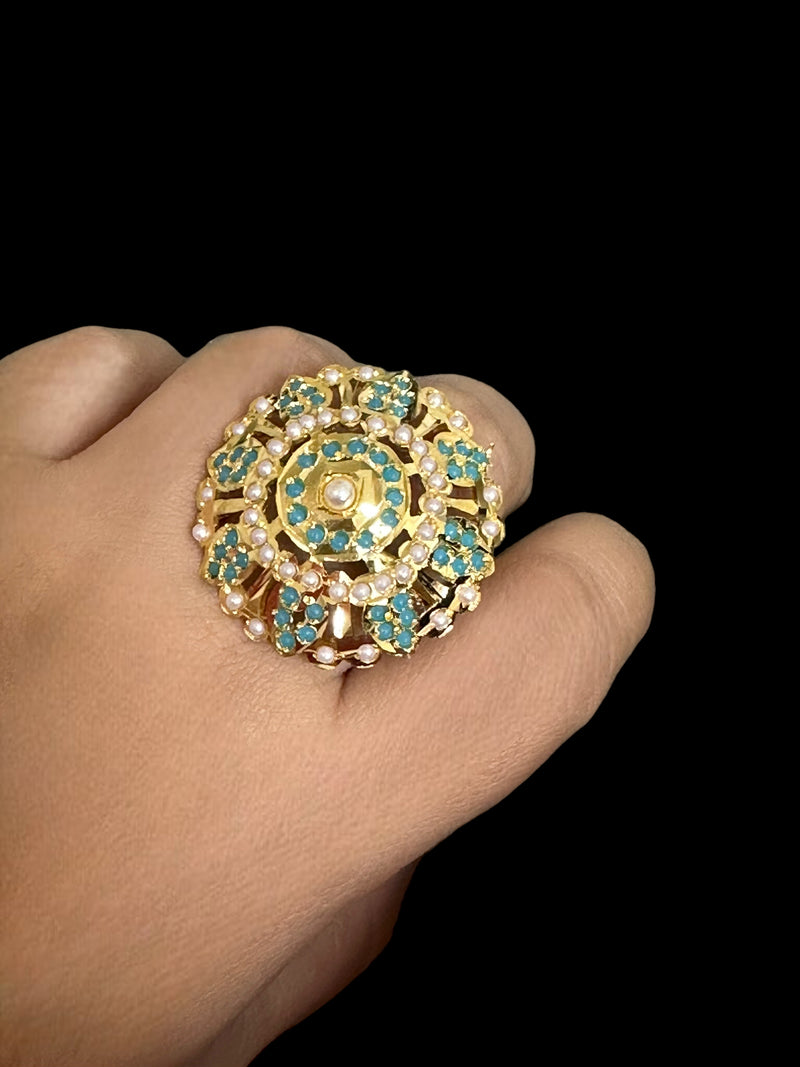 Jadau ring - Turquoise pearl   ( READY TO SHIP )