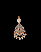 Turquoise & Ruby Gold-Plated 92.5 Silver Pendant Set with Freshwater Pearls ( READY TO SHIP )