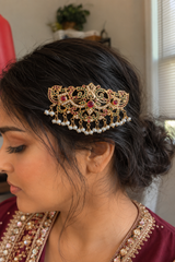 Ruby & Emerald Gold-Plated 92.5 Silver Passa Hair Clip with Freshwater Pearls ( READY TO SHIP )