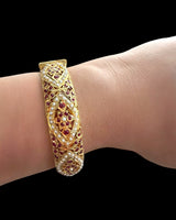 Gold-Plated Silver jadau Bangles in Ruby & Freshwater Pearls ( READY TO SHIP ) SIZE 2.4,2.6