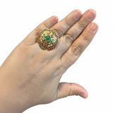 Ruby, Emerald & Freshwater Pearl Gold-Plated Silver Adjustable Ring ( READY TO SHIP)