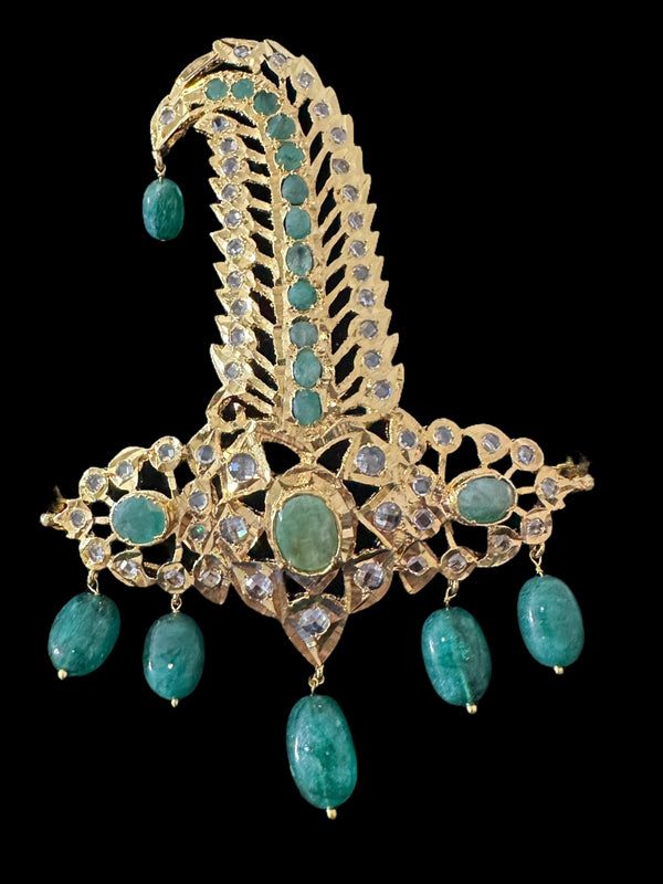 DJTK363  Hyderabadi sarpech in emeralds ( READY TO SHIP )