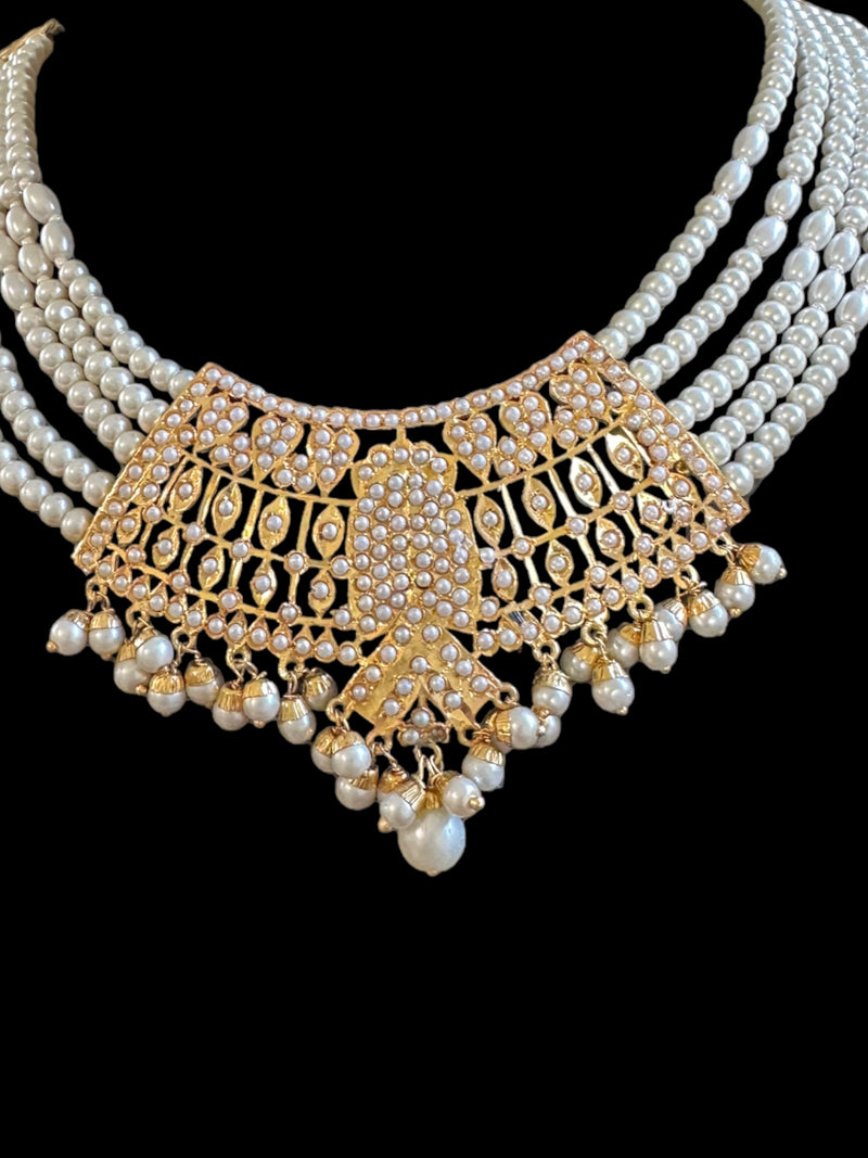 DNS65 Khudra punjabi Jadau necklace set in pearls ( READY TO SHIP )