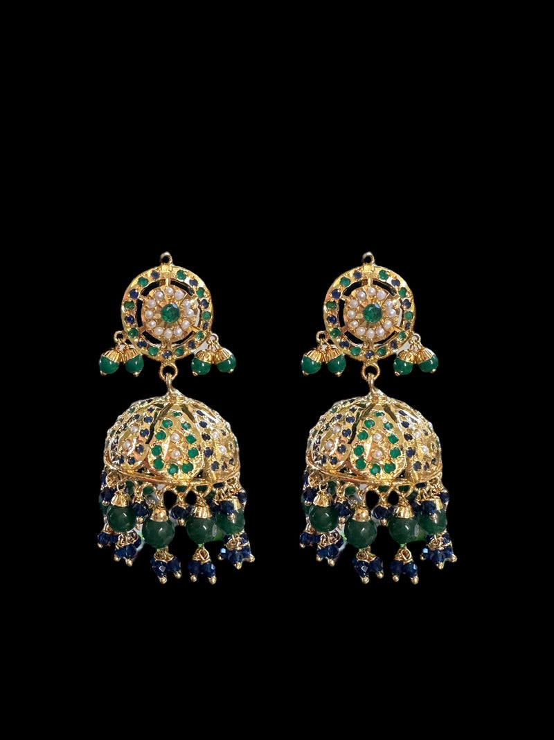 DER517 gold plated Jhumka - blue green ( READY TO SHIP )