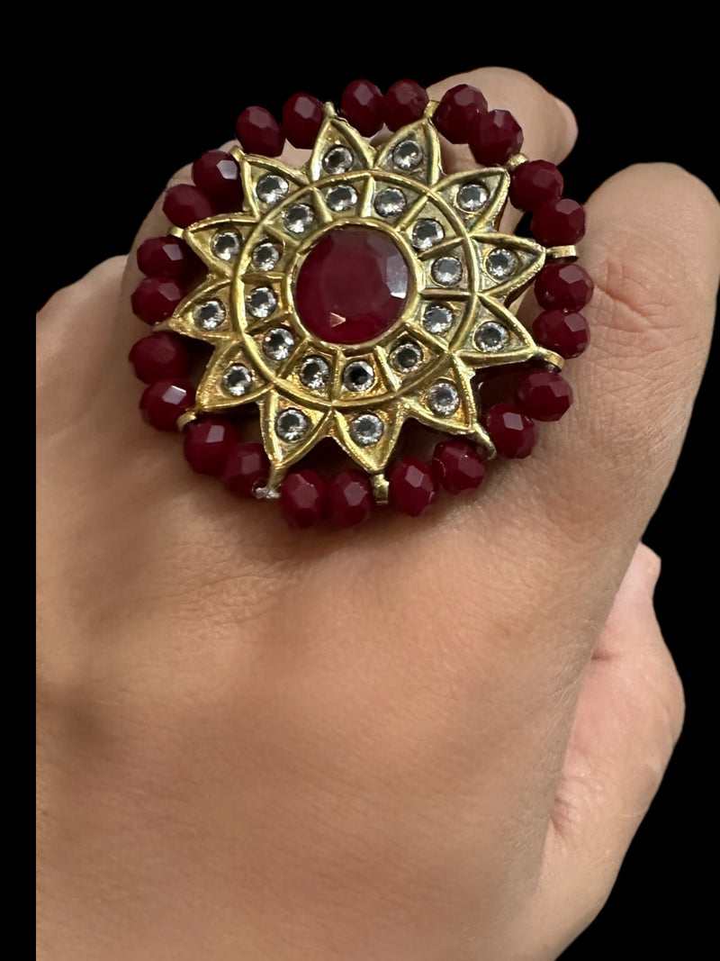 DJR34 Kundan ring  red ( READY TO SHIP)