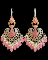 ERS82 Gold-Plated Meenakari Chandbali Earrings with Pearl Ear Support - Pink ( READY TO SHIP)