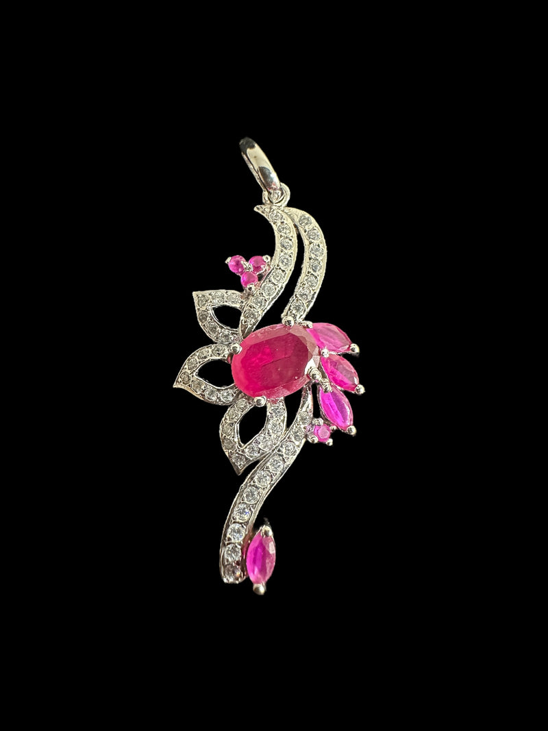 Cz pendant - silver plated with ruby , stones ( READY TO SHIP )