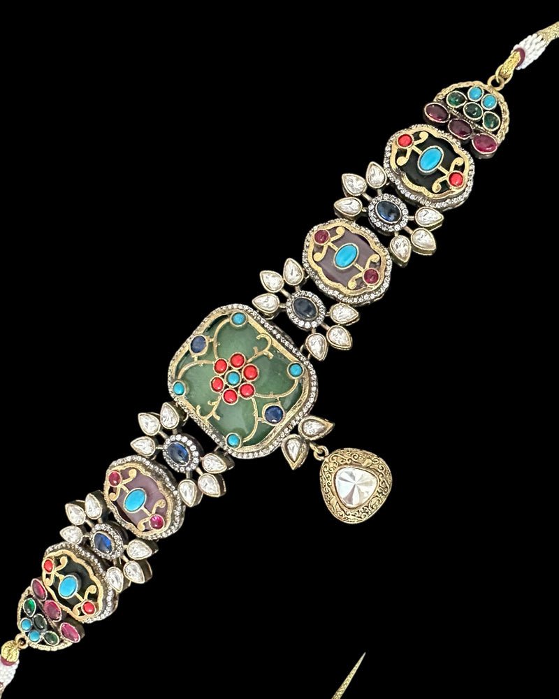 C340 Antique plated choker set in multicolor ( READY TO SHIP )