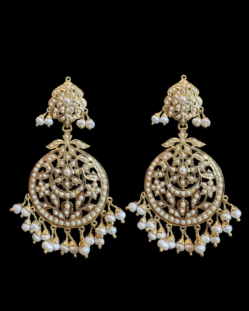 Gold-Plated Jadau Silver Earrings in Freshwater Pearls ( READY TO SHIP )