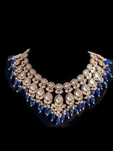 BR316 Bridal Polki necklace in blue beads ( READY TO SHIP )