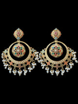 92.5 silver gold plated earrings in navratan with fresh water pearls (READY TO SHIP )