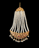 Gold-Plated 92.5 Silver Ruby & Freshwater Pearl Hyderabadi Jhoomar (Passa) ( READY TO SHIP )