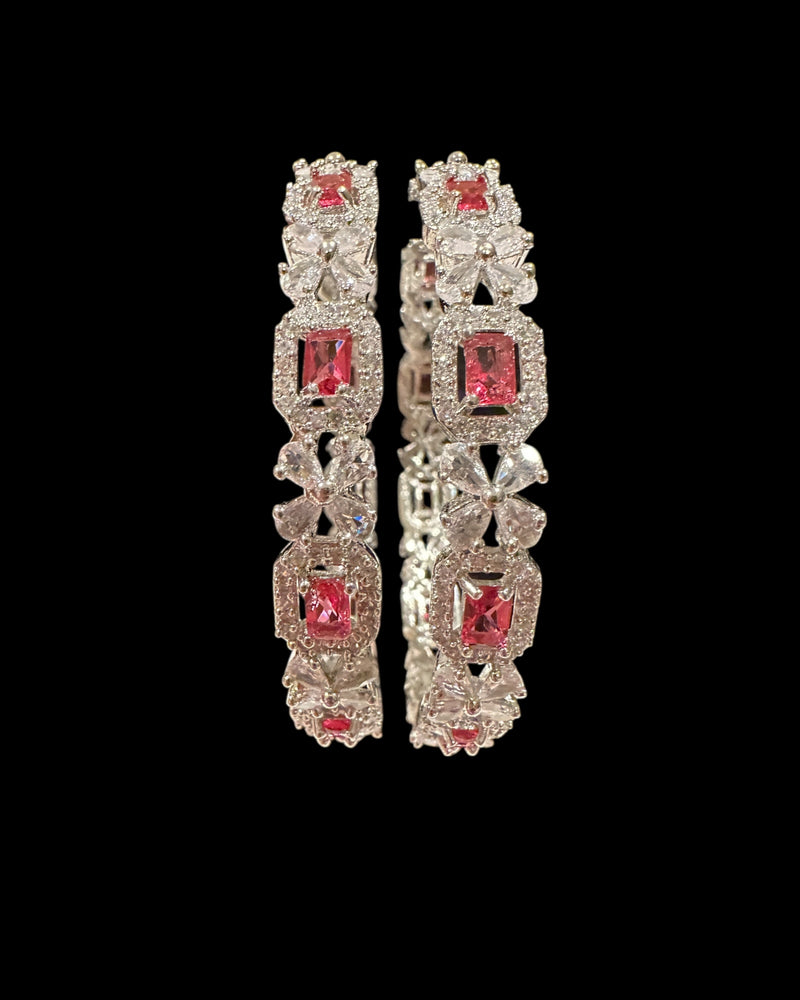 B817 Silver Plated Bangles in Clear and Ruby Cubic Zirconia ( READY TO SHIP )