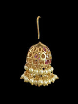 DER774 Gold plated ruby emerald combination jhumka ( READY TO SHIP )