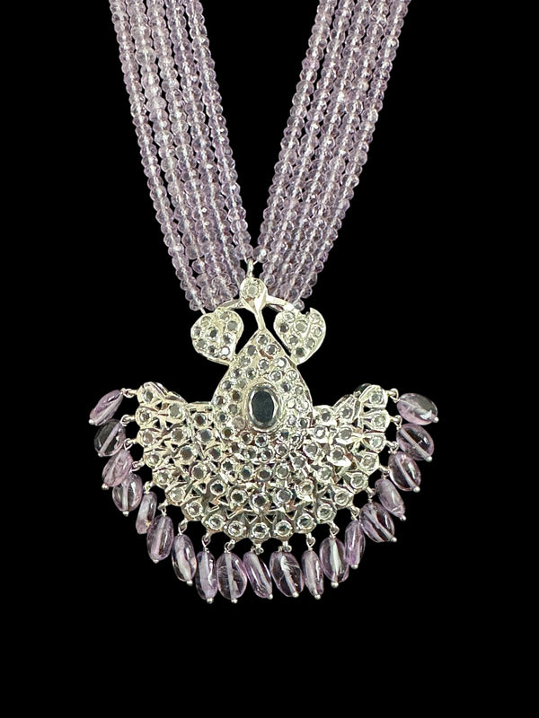 Khushi long necklace with earrings in real amethyst beads ( READY TO SHIP )