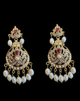 Gold-Plated Silver Ruby & Freshwater Pearl Pendant Set | 92.5 Silver | Elegant Zircon Design ( READY TO SHIP )