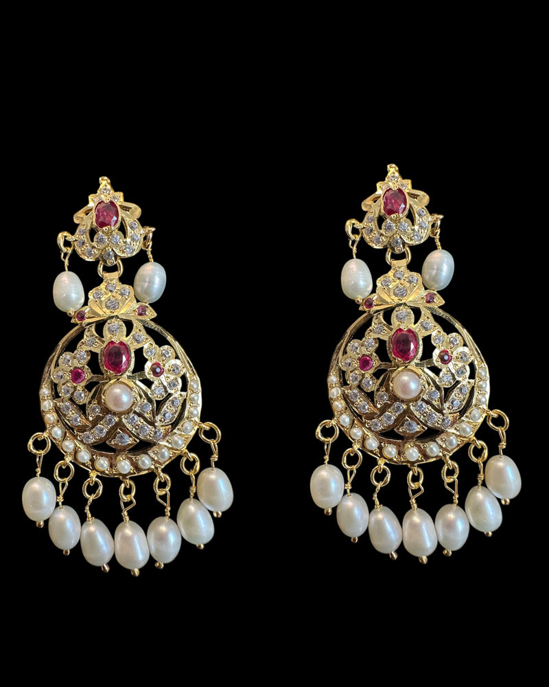 Gold-Plated Silver Ruby & Freshwater Pearl Pendant Set | 92.5 Silver | Elegant Zircon Design ( READY TO SHIP )