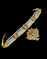 BR601 Ruby Emerald & Freshwater Pearl Handcrafted Bridal Jewelry Set (READY TO SHIP)