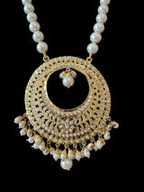 PS523 Jadau pendant and earrings tika set in pearls (READY TO SHIP )