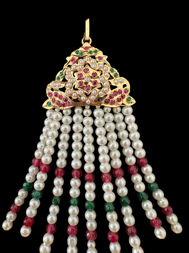 DJHR120 Jadau jhoomar in ruby emerald with pearls ( READY TO SHIP )