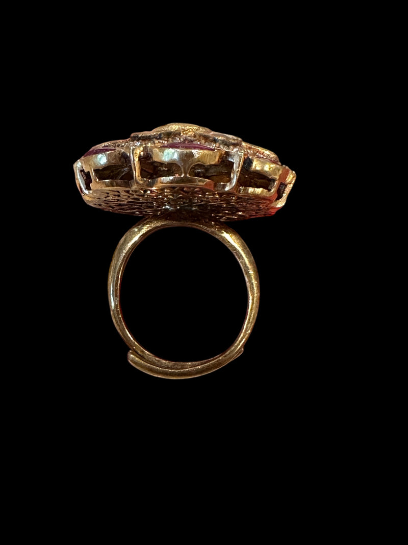 Moissanite Polki & Emerald Gold-Plated Silver Statement Ring ( READY TO SHIP )