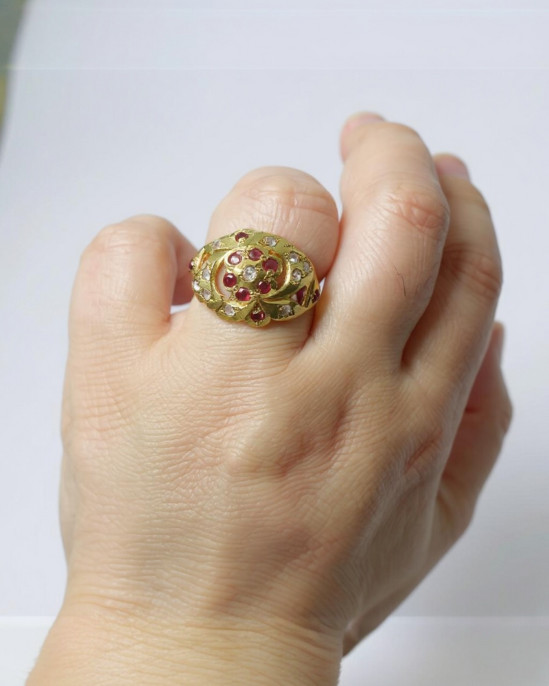 Ruby & Zircon Ring – Gold-Plated Silver Minimal Elegance ( READY TO SHIP )